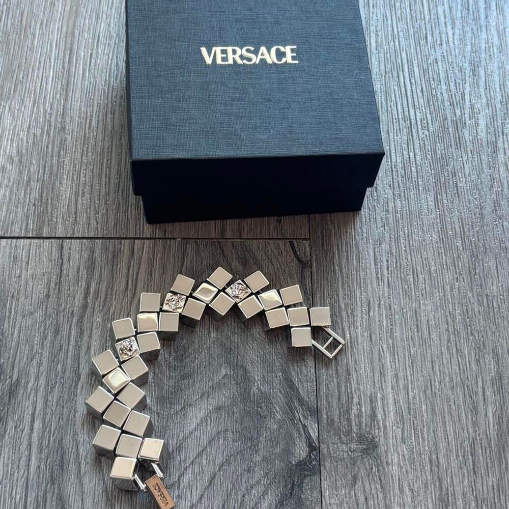 RARE Versace Silver Medusa Cube-Link Bracelet New-in-Box